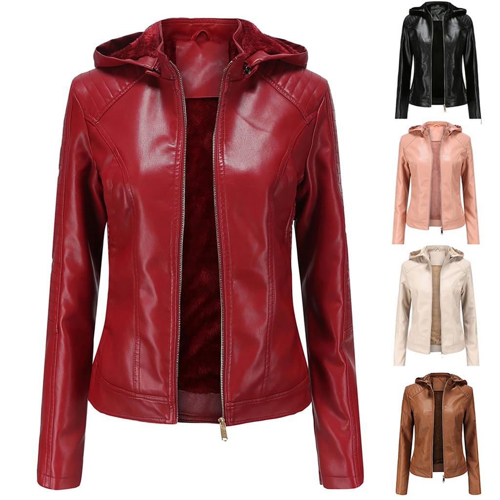 Winter Warm Women Short Coat Leather Jacket Zipper Tops Overcoat Outwear