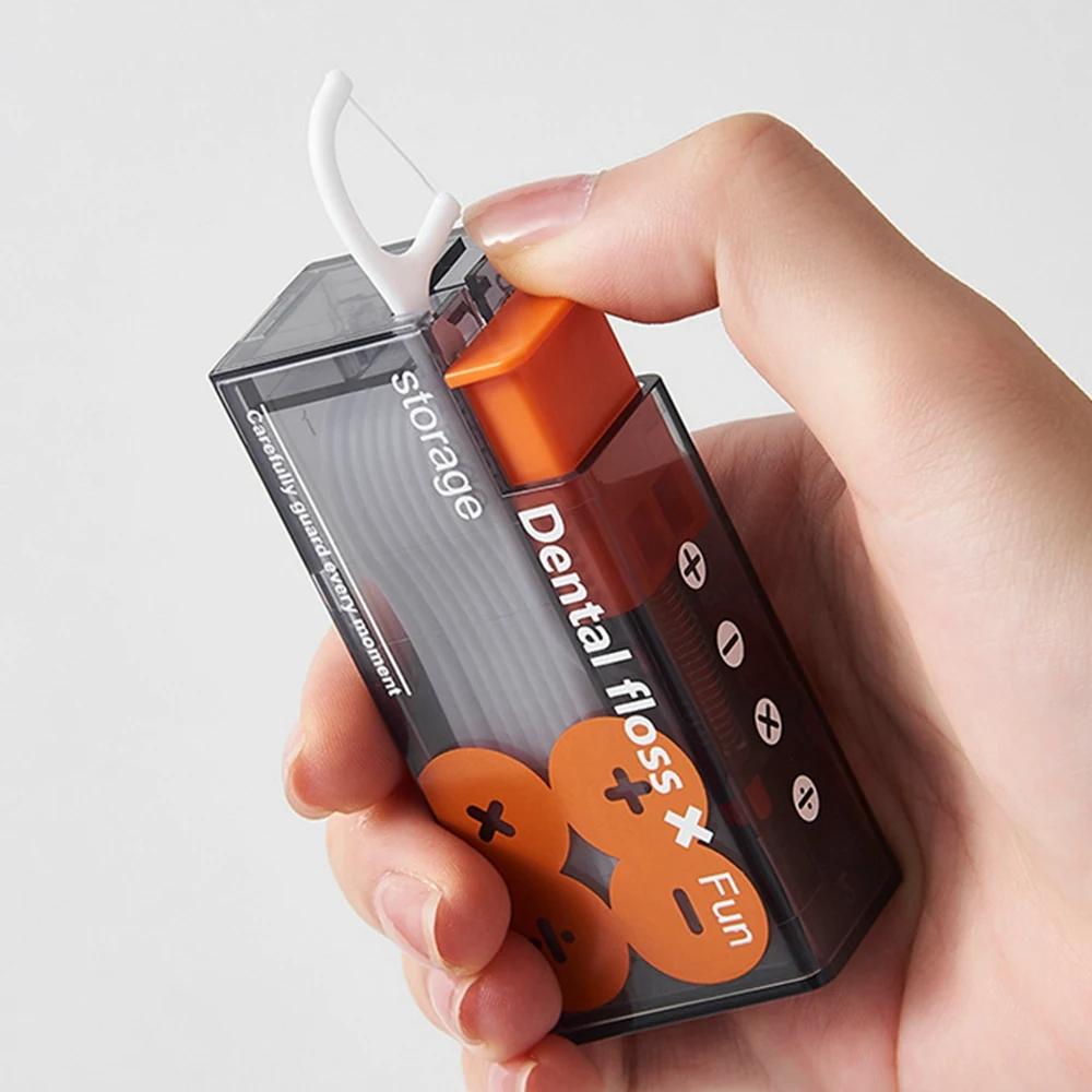 Portable Floss Dispenser Includes 10Pcs Floss Automatic Ejectable Floss Organiser Oral Care Press-on Disposable Flossing Sticks