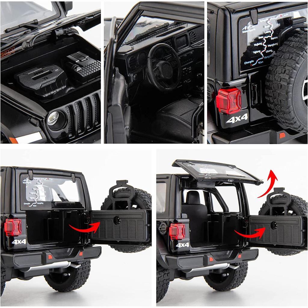 1/22 масштабная игрушечная машина для бездорожья, 7 дверей для Wrangler, литая под давлением модель игрушечного автомобиля, металлический сплав, детские транспортные средства с фрикционным приводом, двери открываются, свет и звук
