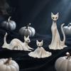 Unique Spooky Cat Display 3D Printed Ghost Statues, Halloween Haunted Kitten Figurines with Hollow Eyes Durable Statue & Flowing Drapes, Matte