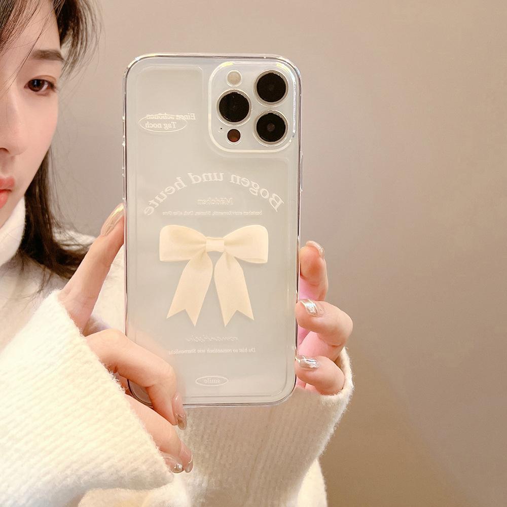 Простой Белый Бант Чехол для Телефона для IPhone 17 Pro Max, 16см, Мягкий Чехол для Apple IPhone 15, 14см, Полное Покрытие, Высокое Разрешение, Прозрачный