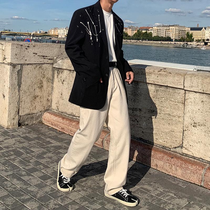Autumn new white casual trousers men's straight loose wide-leg trousers trendy pants