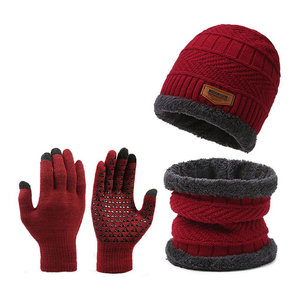 Зимняя вязаная шапка-бини, утеплитель для шеи, шарф, сенсорный экран, коралловый и шарф, перчатки, бархатный флис, внешний H6G0