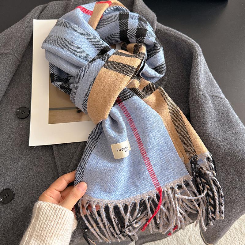 «Новый шарф с узором «гусиная лапка» на осень/зиму — британская универсальная двусторонняя клетчатая шаль с кисточками»