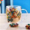 Double-Wall Glass Mug 350ml Heat-Resistant Flower Coffee Tea Cup Insulated Cup for Hot Cold
