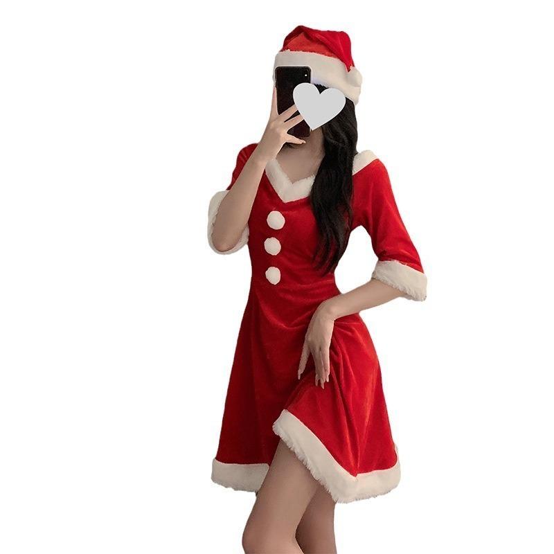 Сексуальное красное нижнее белье Новый халат Большой размер Велюровый костюм Рождественский бал Униформа Соблазн