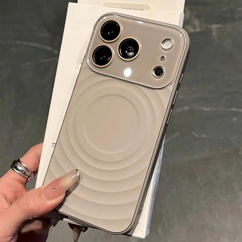 Luxury Solid Color Glossy Camera Case For iPhone 17 16 15 Pro Max For Magsafe Magnet Liquid Wave Pattern Shockproof Candy Cover