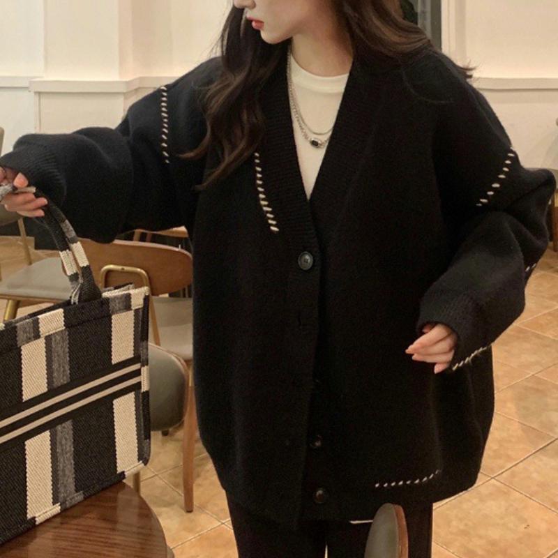 GMXIA Женский ленивый стиль свитер кардиган куртка свободная верхняя одежда дизайн ниша осень и зима топы трикотаж