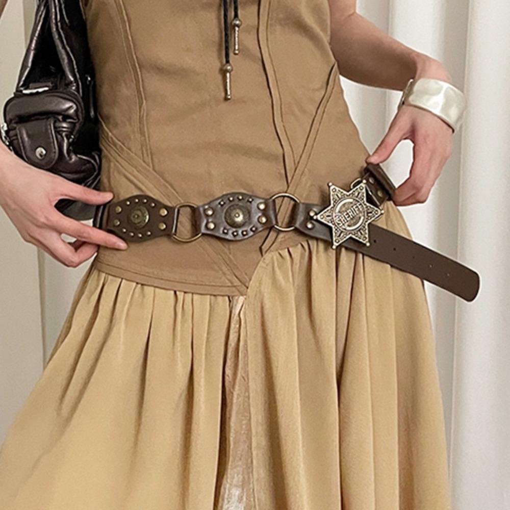 Retro Grommet PU Leather Waist Belt Gothic Steampunk Vintage Rivet Waist Cinch Belt Wide Y2k Waistband Female Jeans