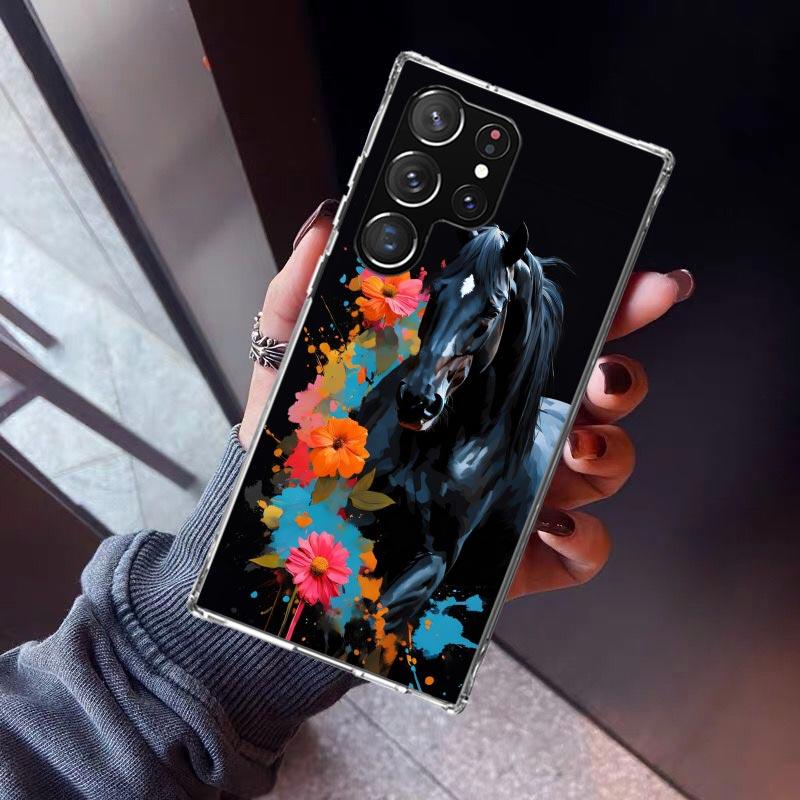 Animal Black Horse Phone Case For Samsung Galaxy S25 S24 S23 Ultra S22 Plus S21 S20 FE S10 + Soft TPU Back Cover Funda S24 S23 S