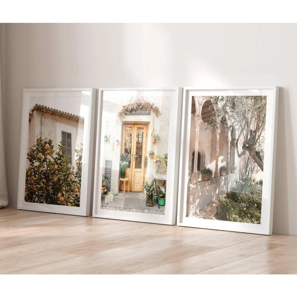 Neutral Mallorca Canvas Prints, Mediterranean Rustic Spanish Village Wall Art, Muted Tone Travel Posters for Home Decor & Gifts