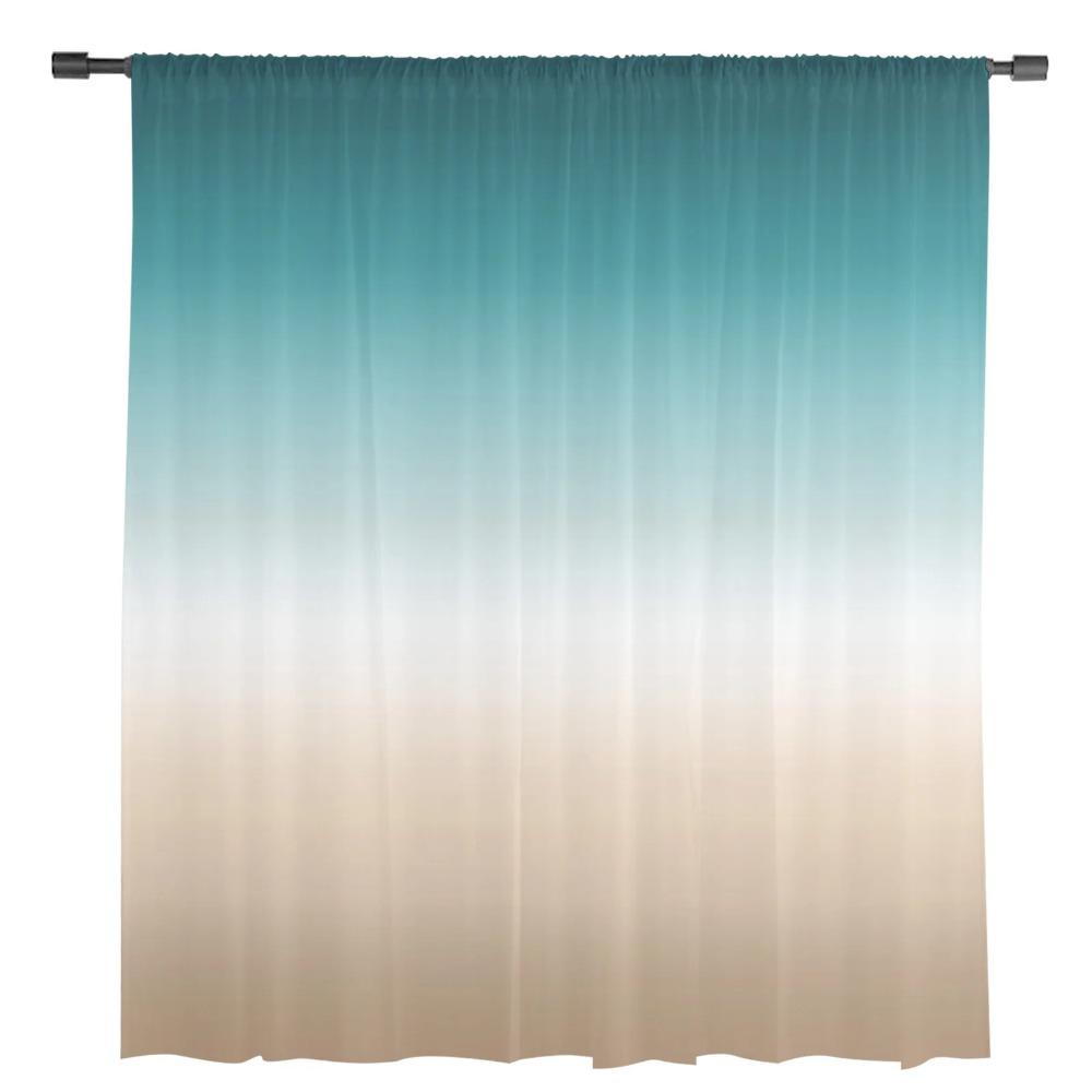 Teal Green Khaki Gradient Sheer Drapes for Living Room Decoration Window Curtains for Kitchen Curtains