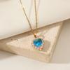 1 Piece Luxury Blue Heart Shape Zircon Pendant Necklaces for Women Gold Color Stainless Steel Necklace Jewelry Party Accessories