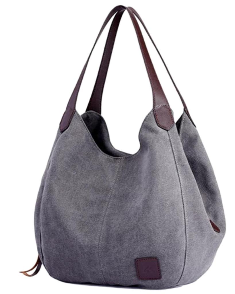 Durable Canvas Lightweight Canvas Tote Casual 1404 [Cocos Pygmy] Material, Bag, Bag, Canvas, Plain, Women's (Gray)