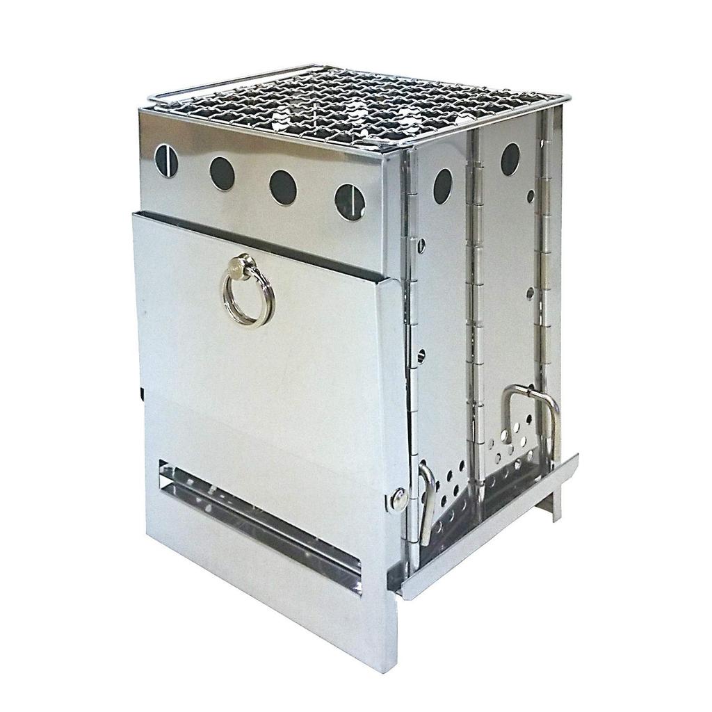 BUNDOK Box Stove BD-470, Fire Pit, Camping/Touring, Silver