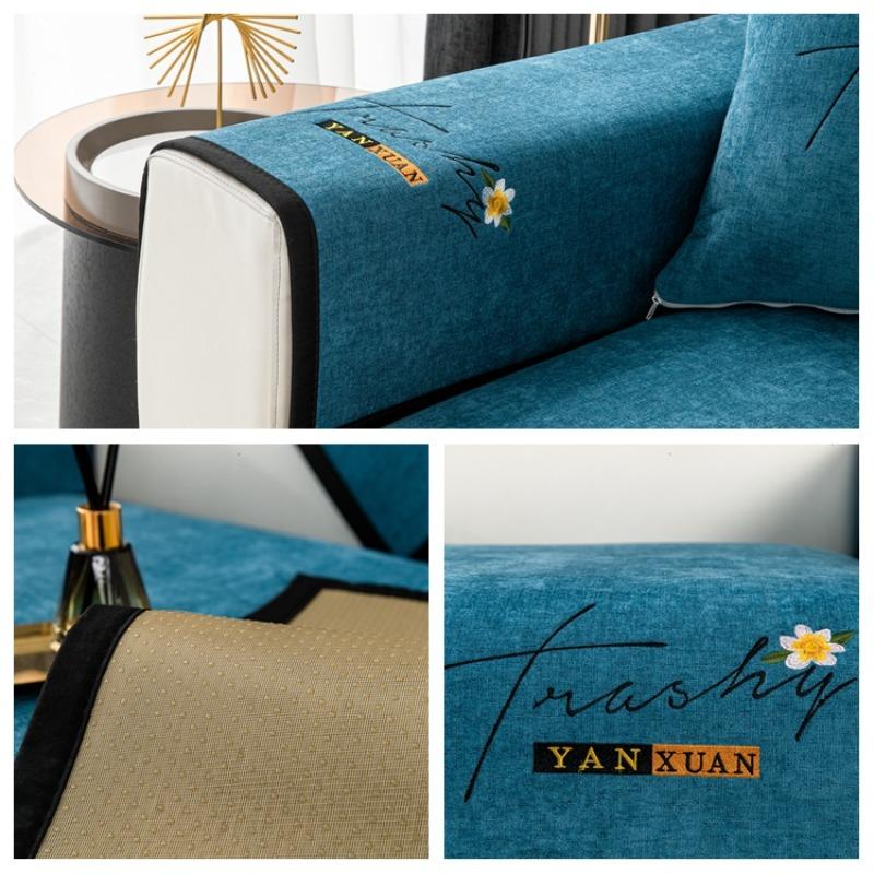Мягкий шенилл с вышивкой Four Season Universal Sofa Полотенца, Г-образный секционный противоскользящий чехол для дивана для гостиной