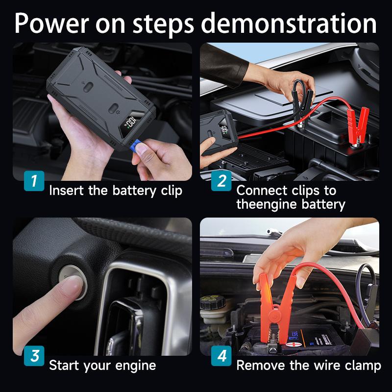 Автомобильный пуско-зарядное устройство Jump Starter Цифровой дисплей Портативное бустер-зарядное устройство для автомобильного аккумулятора Power Bank 26800 мАч Аварийный бустер аккумулятора