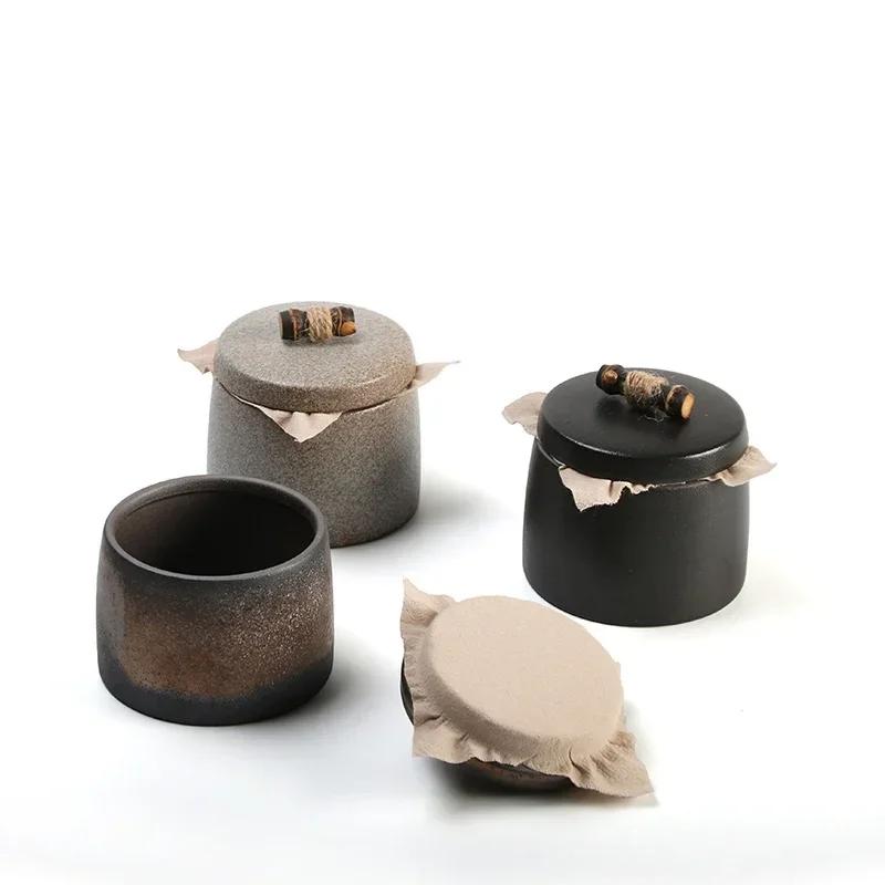 Ceramic Moisture-proof Sealed Tank Tea Caddy Organizer Home Storage Tank retro black ceramic moisture-proof sealed jar Tea Can