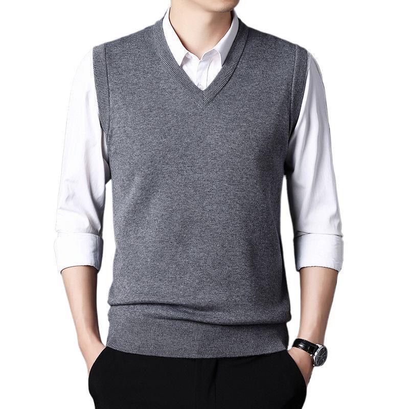Men's V-Neck Wool Cardigan Vest - Autumn/Winter Cashmere Knit Sweater for Dad