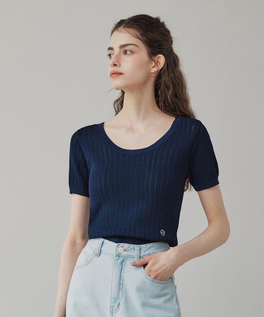 ZEROSTREET [2 Colors] Punched Round Short Sleeve Knit