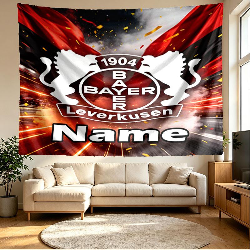 Custom Name Personalized Bayer 04 Leverkusen Print Tapestry, Wall Art Decor, Bedroom, Dorm, Apartment, LivingRoom, Party Backdrop, Gift for Birthday