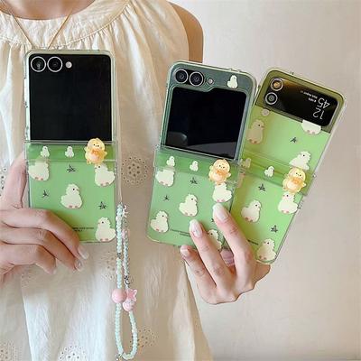 Samsung Galaxy Z Flip 7 6 5 4 3 Цепочка Мультяшный Жесткий Чехол Flip6 Flip7 Funda Веселый и Милый Чехол для Телефона с Куриной Петлей