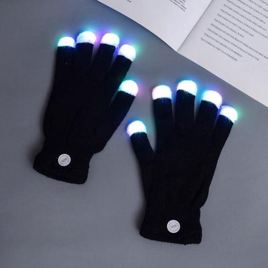 1 Pair Glowing Gloves LED Light Up Finger Gloves with 7 Color Dynamic Light Mode Breathable