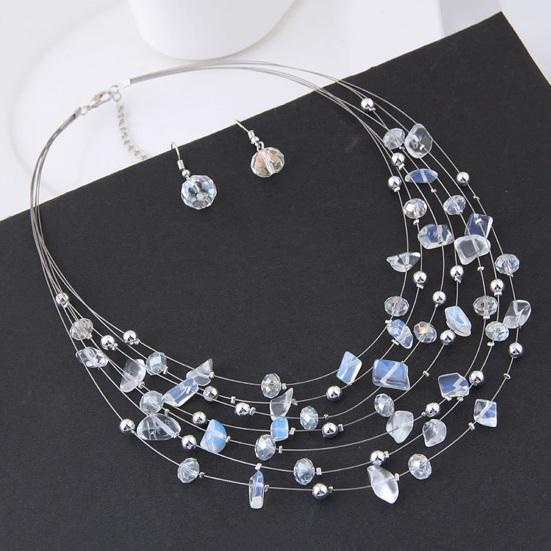 Yousheng 1 Set Women Necklace Earrings Set Multi-layered Necklace Stone Decor Bohemian Style Neck Ear Jewelry Hanging Earrings Necklace Set