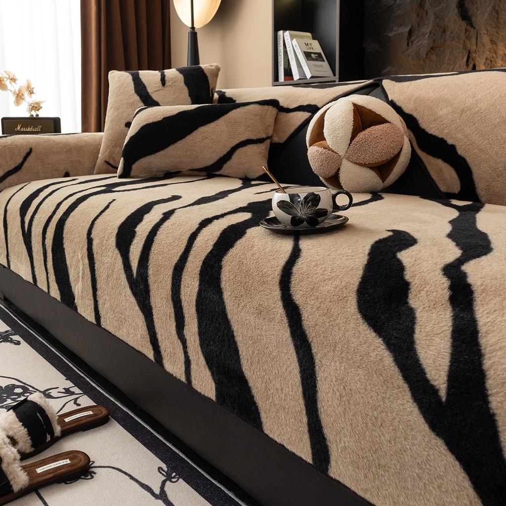 Zebra Plush Sofa Cushion Autumn And Winter New Thickened Four-Season Universal Seat Cushion Non-Slip Cover Cover Cloth Towel