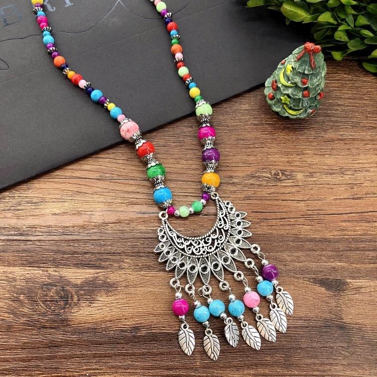Vintage Personality Handmade Necklace Bohemian Sweater Chain Moon Flower Beads Versatile Headdress Women's Accessories