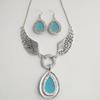 Шикарный европейско-американский бирюзовый комплект из ожерелья и серег с крыльями и каплями воды