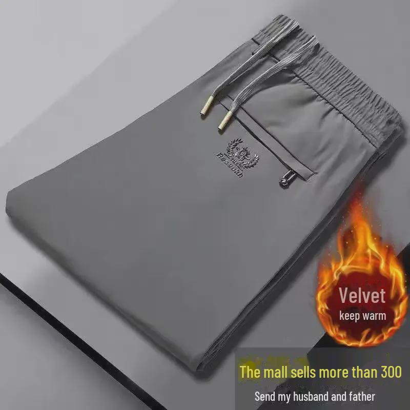 Мужские повседневные спортивные брюки из бархата с утолщенной эластичной резинкой на талии - теплые прямые брюки большого размера для осени и зимы