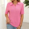 Spring and Summer Short Sleeved Lapel V-neck Pullover Cable Knit Women's Sweaters