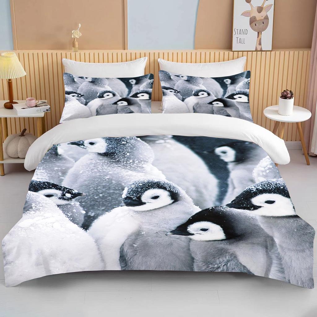 Cute Penguin Bedding 3 Piece Set King Size Double Bed Bedding Set Microfiber or Polyester Duvet Cover Set Kids Bedroom Bed Set