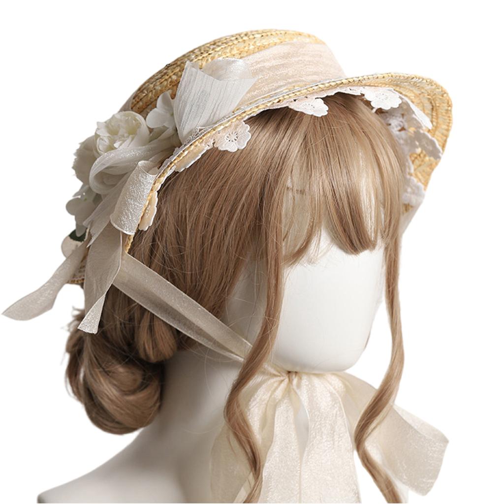 Delicate Flower Flat Hat Women Straw Bonnet Vacation Beach Hat Sweet Foldable Travel Bonnet Hat Sunscreens Sunproof Hat
