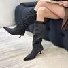 Новые модные однотонные высокие и низкие удобные верхние женские сапоги ковбойские сапоги с острым носком женские сапоги на шпильках