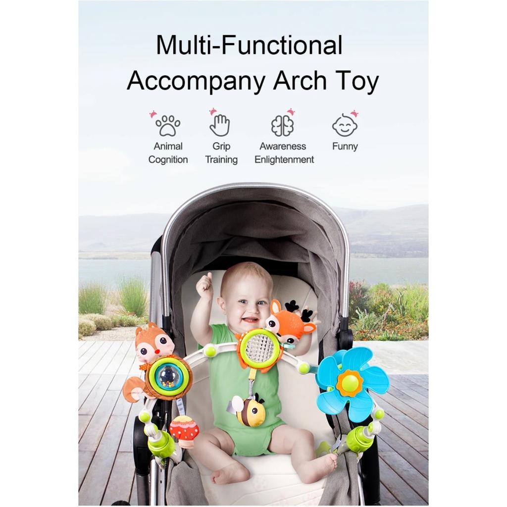 Игрушки-дуги для детской коляски, музыкальные погремушки с прорезывателем для детской кроватки, коляски, автокресла, игрушки для сенсорного развития детей от 0 до 6 месяцев