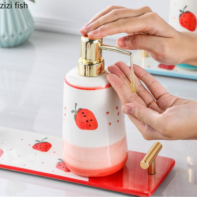 Клубника Керамический флакон для лосьона Бутылки для дезинфицирующего средства для рук Бутылка для эмульсии Дозатор для мыла Дозатор для шампуня Аксессуары для ванной комнаты