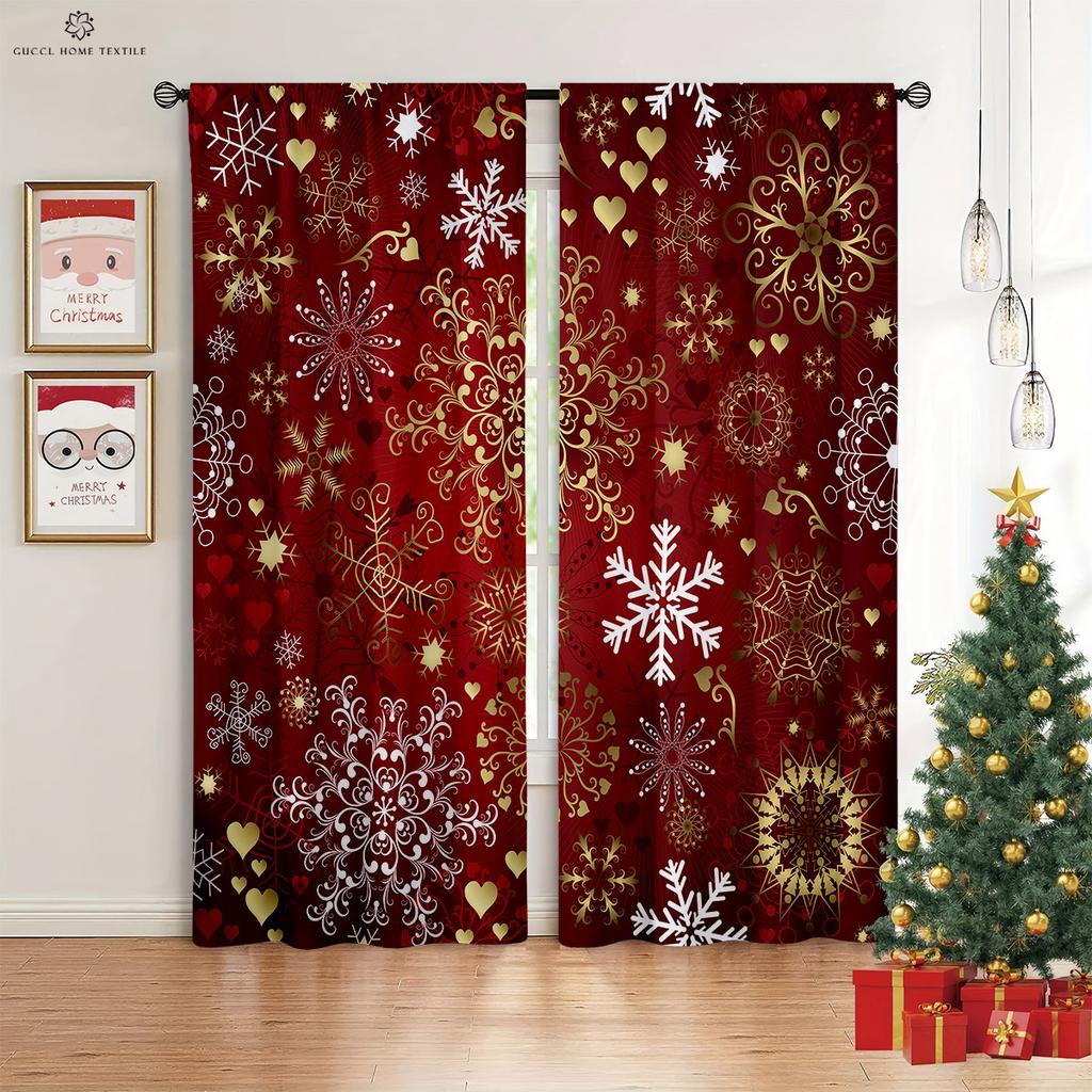 Рождественские шторы, Снежинка, Рождественская елка, Плотные шторы, Спальня, Гостиная, Кабинет, 2 шт.