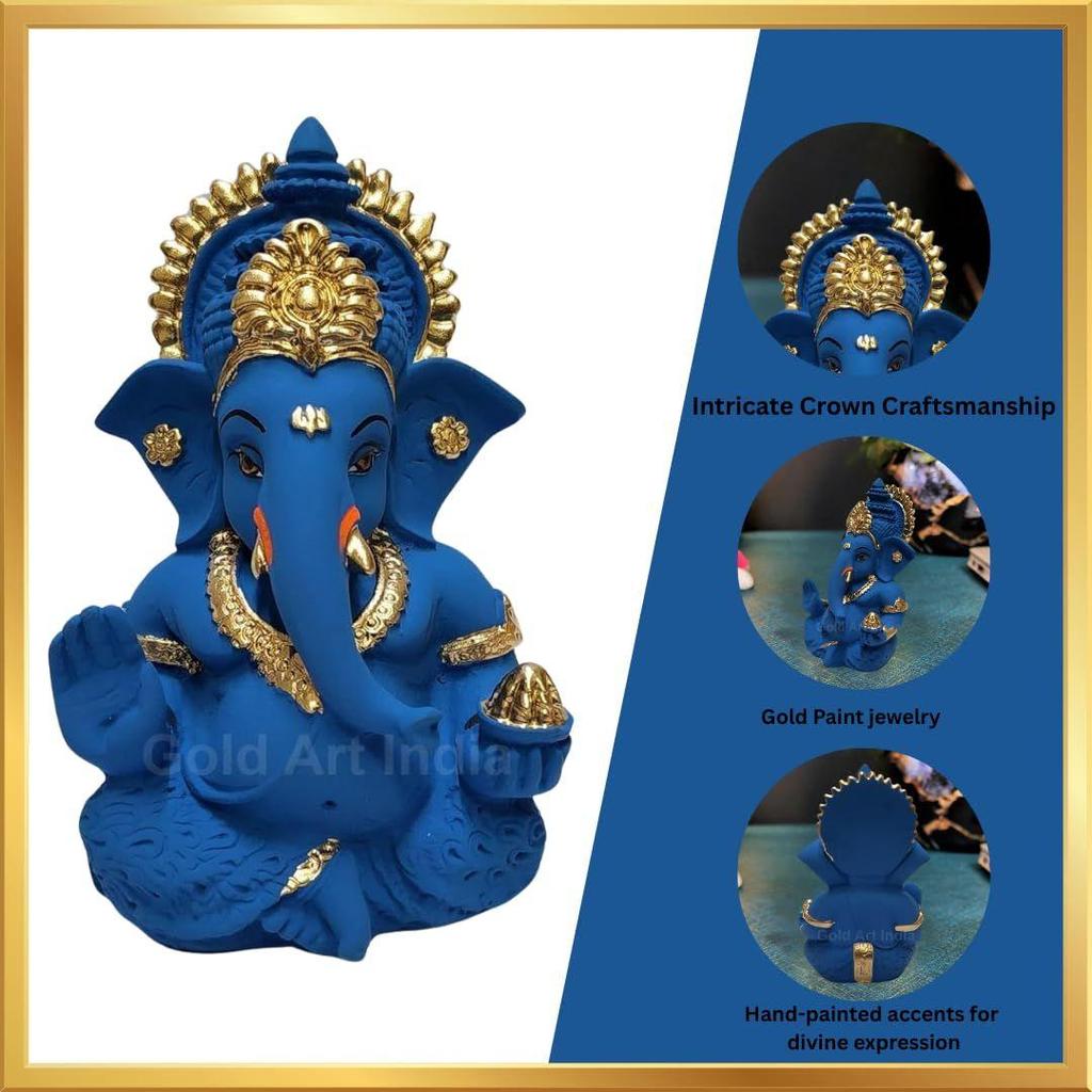 Car Dashboard Small Ganesha Murti Ganpati Idol for Home Decor Puja Lord Ganesh Statue Gift for Office Desk Puja Room Figurine (3.5 Inches), Idol