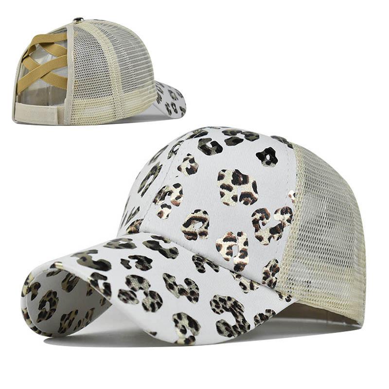 Foreign Trade Golden Leopard Print Cross Ponytail Hat European and American Women Ponytail Hat Sunscreen Visor Ponytail Baseball Cap
