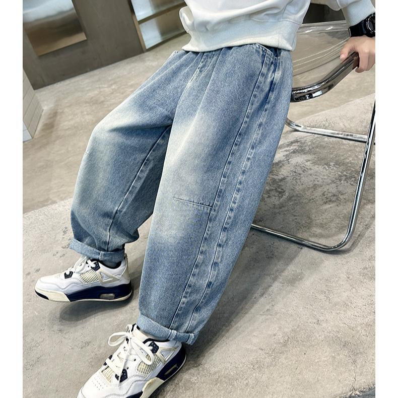 Джинсы для мальчиков Детские Модные Осенние Брюки Свободные Повседневные Брюки