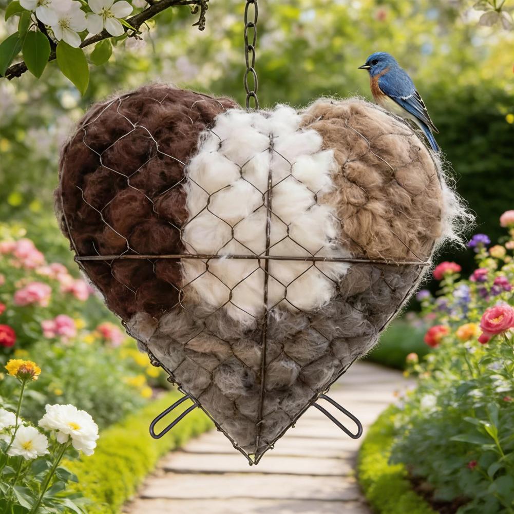 Bird Nesting House Bird Nesting Heart Holder Metal Birdhouse with Hook Hummingbird Nest Material Station for Wild Birds Outdoor