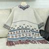 Women's Autumn and Winter Large Size Cardigan Fashionable Knitted Tassel Shawl Loose Jacquard Sweater Cape Top Women