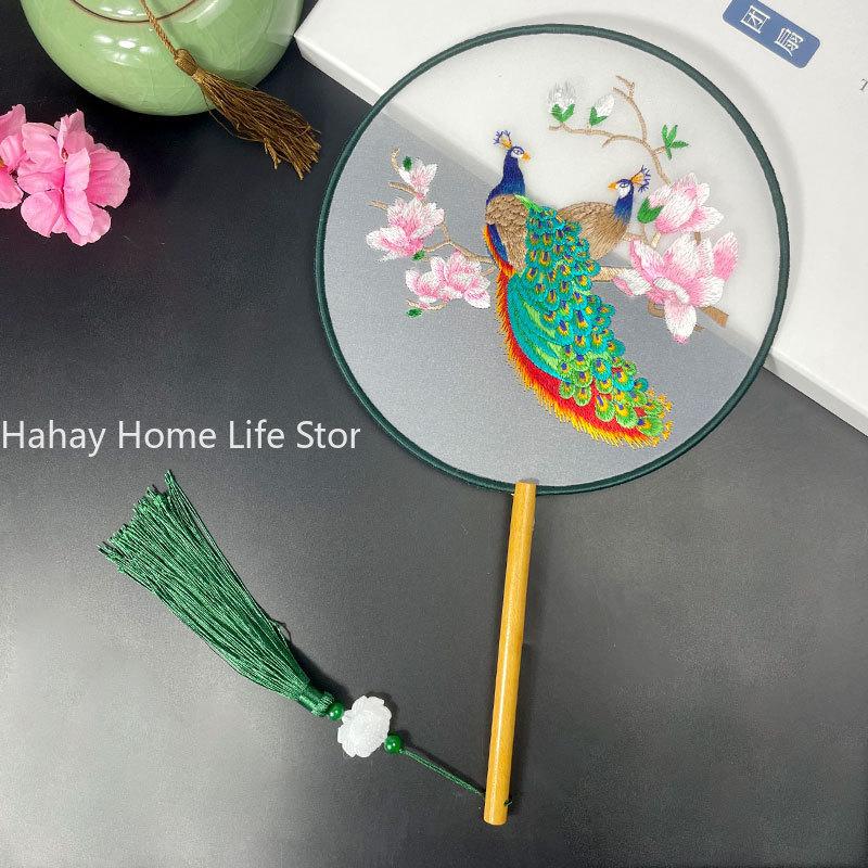 Модный китайский стиль веер с деревянной ручкой вышитый цветок девушка подарок портативный домашний декор ручные веера ремесла танцевальный веер
