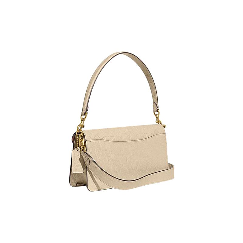 COACH Tabby 26 external slip pocket with buckle closure, cow leather, hand-held shoulder crossbody bag, medium size, women's ivory white