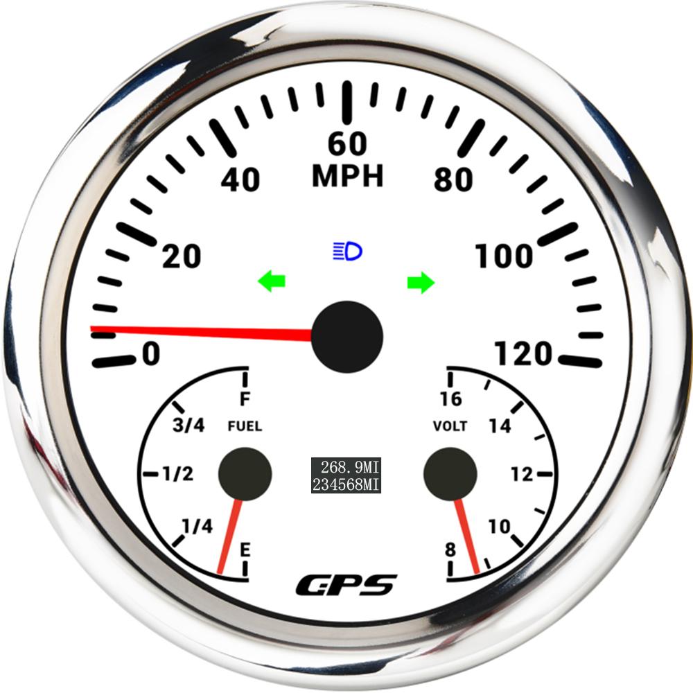 ELING 110mm 3in1 Gauge 120 200 KM/H MPH GPS Speedometer for Auto Car Boat with Fuel Level Voltmeter 7 Colors Backlight 12V 24V