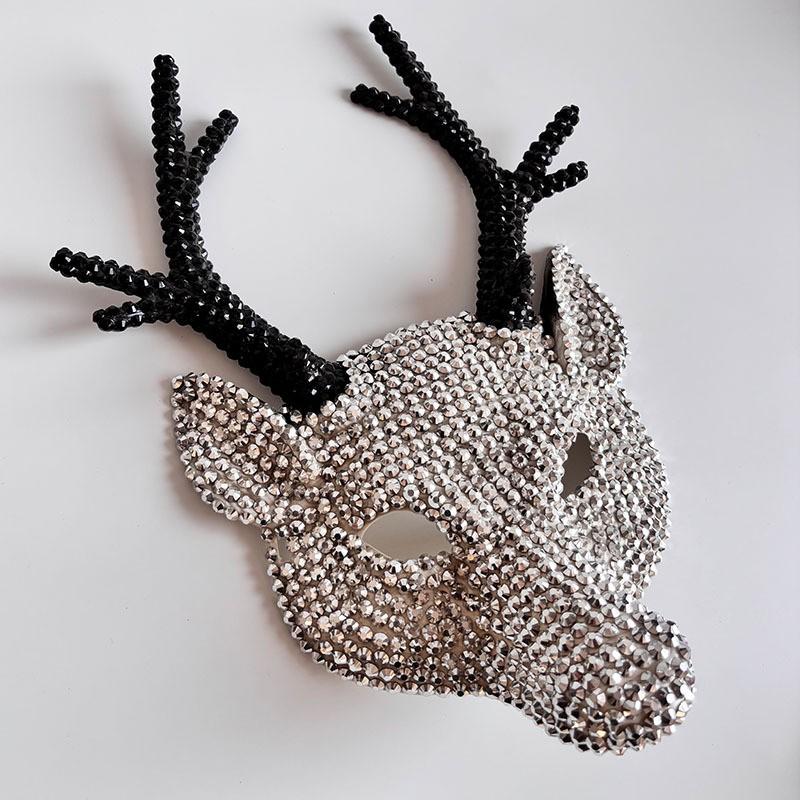 Halloween Deer Head Rhinestone Mask Party Cosplay Costume Accessory