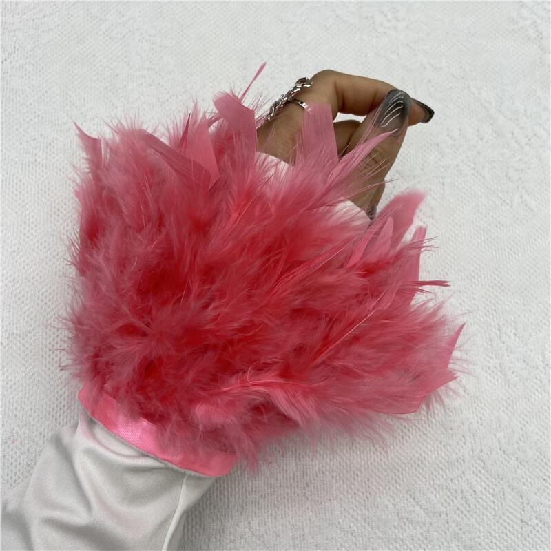 1 шт., манжеты из страусиного пера из натурального меха, манжеты из страусиных перьев, браслет с застежкой, манжеты из перьев, рукав на запястье