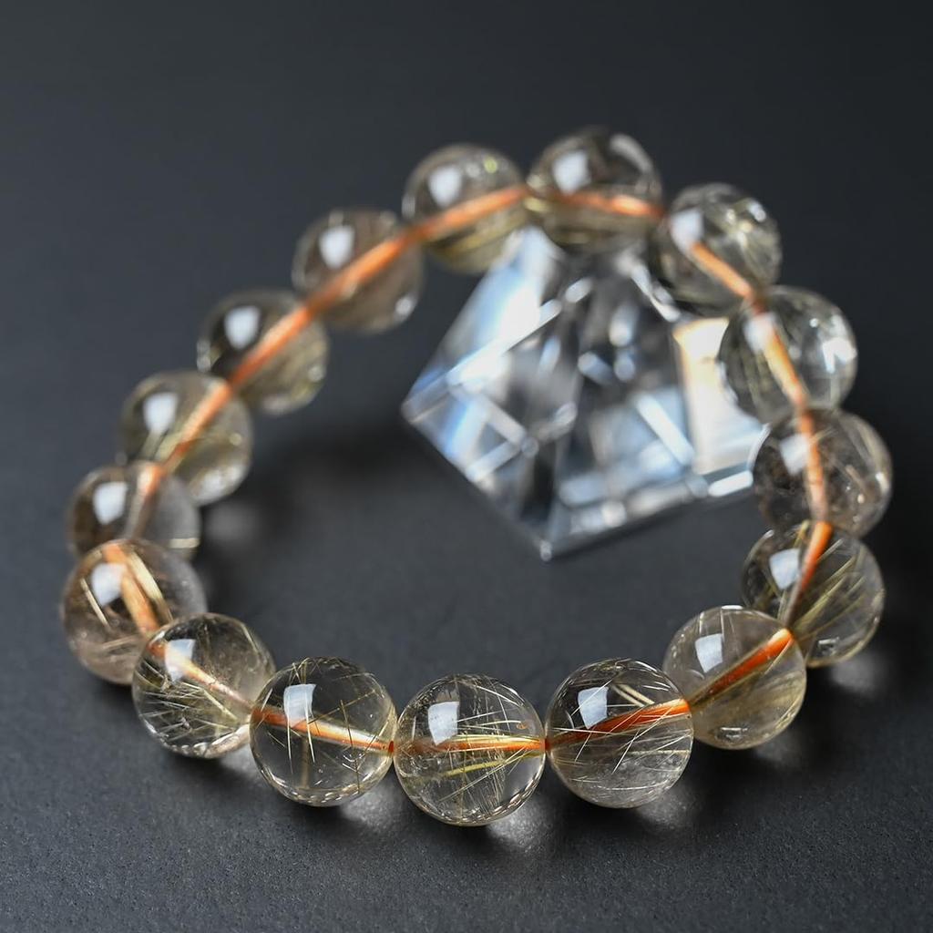 Jewelry Town Shosenkyo Rutilated Quartz 16cm Inner Power Stone for Good and Work [Eigado] Bracelet, 13.5mm Beads, Diameter, Fortune, Money,